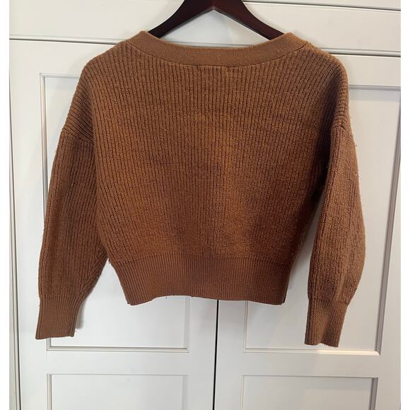 H&M wool blend crop cardigan women size S  brown - Picture 2 of 8